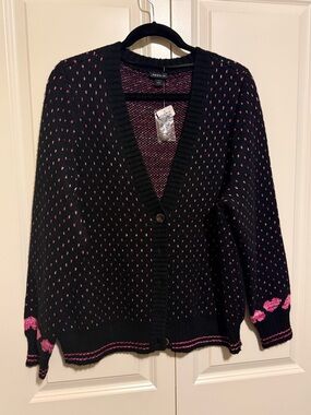 torrid Black and Pink Heart, Dot-Accent V-Neck Cardigan